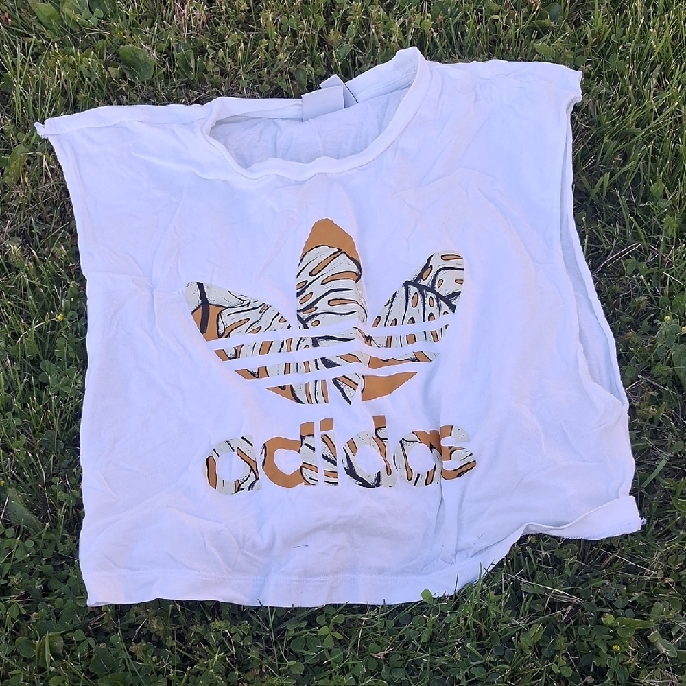 Adidas White and Brown Graphic Tank